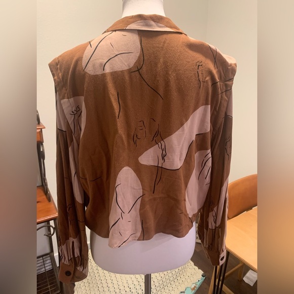 Zara Brown Tie Front Button Down Cropped Shirt - Picture 2 of 3